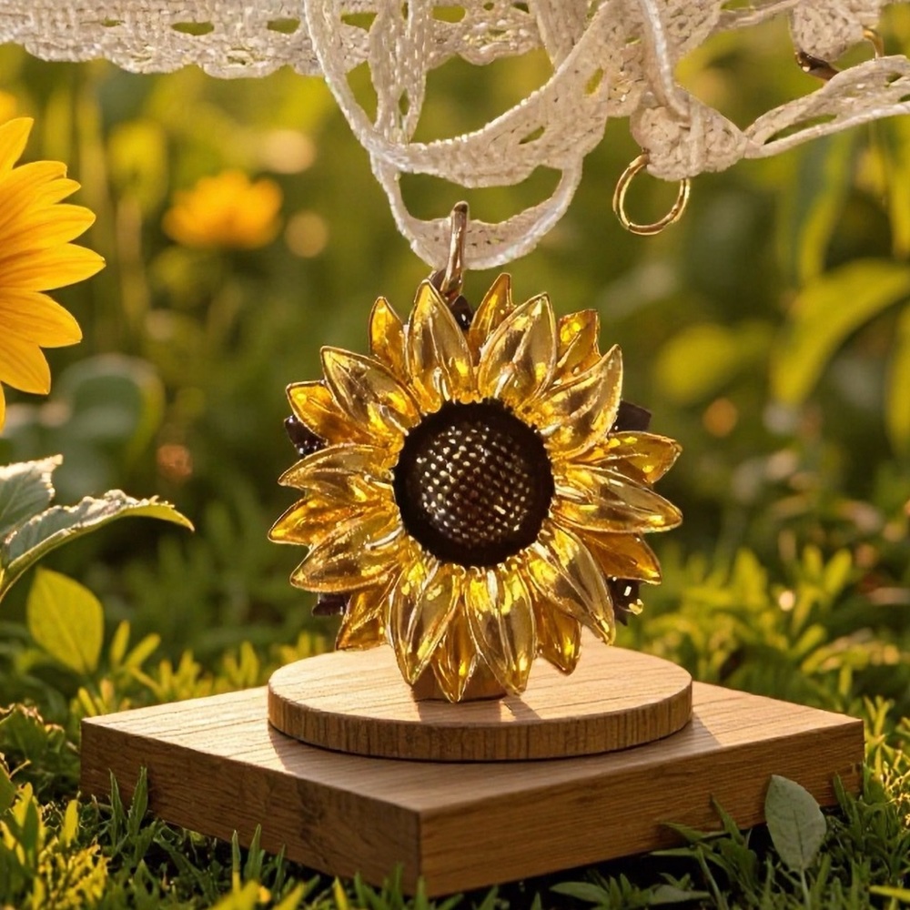 Sunflower Pendant Knit Ribbon Necklace and Earrings Set - Picture 5 of 17